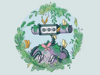 Robot Sticker character design cute robot design ecology illustration procreate robot solar punk sticker sticker design stickers