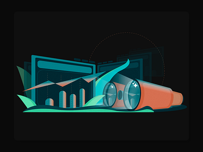 Discovery, Statistics binocular darktheme finances illustration illustration art leaves nature night statistsics sustainable