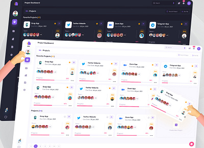 Project Management Grid View app design creative design dark theme dark ui dashboard design landing page minimal design project project grid project grid view project management ui user experiance user interface ux webdesign website