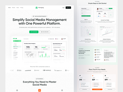 AI SaaS Social Media Management Landing Page ai ai powered design designinspiration figmadesign langing page minimalui saas social media ui ui design userexperience ux web design website