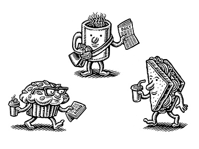 Spot Illustrations for The Daily Cafe black and white coffee food art food illustration illustration lisa haney menu menu illustration muffin sandwich scratchboard