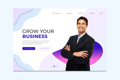 Grow your business flat landing page template app footer innovation landing page ui design user web page template website