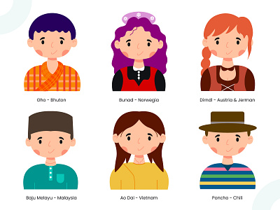 Traditional Costume Avatars avatar beautifully culture custome ethnic festival icon design illustration traditional vector world