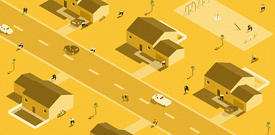 Suburbs america australia birdseye view character culture trip design editorial fun illustration isometric isometric town park people people walking suburban suburbs swings town