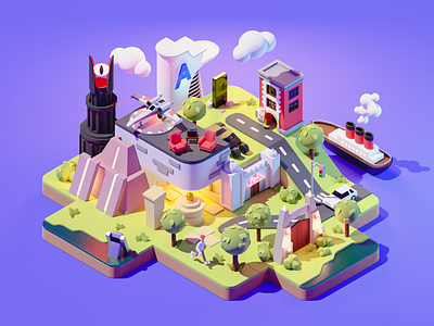 Movies Illustration 3d blender diorama illustration isometric lowpoly mashup movies netflix render