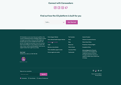 Footer design for Careseekers branding design ui ux