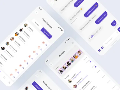 Social media app | Requests page, message, chatting page UI 3d ahosanhabib922 animation app ui chat chat bot chatbox clean ui dark ui design network ofspace agency page profile page social ui ux