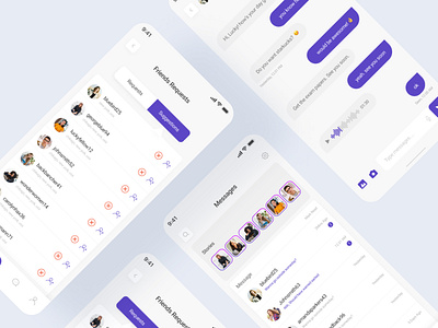 Social media app | Requests page, message, chatting page UI 3d ahosanhabib922 animation app ui chat chat bot chatbox clean ui dark ui design network ofspace agency page profile page social ui ux