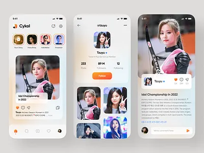 📸 Cykol - Mobile App app design clean facebook glass effect gradient idol image instagram instagram app instagram ui mobile mobile app saved social media twice ui uiux