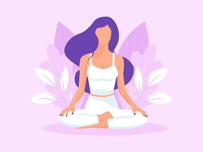 FaceLess style illustration for the Yoga center asanas beauty faceless fitness girl graphic design health illustration lotus meditation plants poster purple sport violet woman yoga yoga center yoga poses young