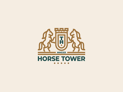 Horse Tower Logo brand branding classic crest graphic design heraldic heraldry horse linear logo mark shield tower vector