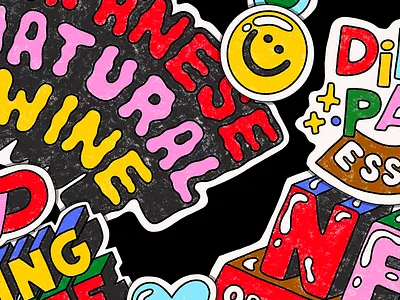 Editorial Stickers 3d childlike colored pencil colorful coloring book crayon editorial fun hand lettering illustration lettering mouth