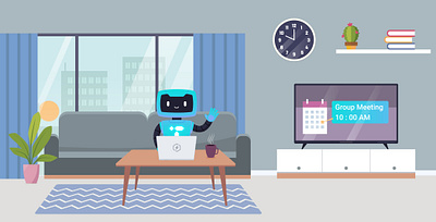 Blue Robot Mascot cartoon cofee illustration mascot morning vector