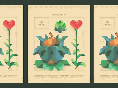 Hyrule Floral bombflower fan art fanart heart illustration layout poster print skyward sword stamina vintage zelda