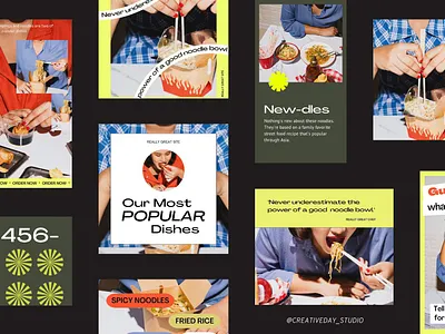 Asian Food Social Media Design asian food bright brutalist canva template colorful concept free graphic design modern restaurant social media social template vibrant