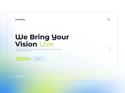 Livestudio. Landing Page blue gradient concept design design hero section holographic gradient landing page landing page design modern gradient personal website portfolio page ui ui design uiux design website design