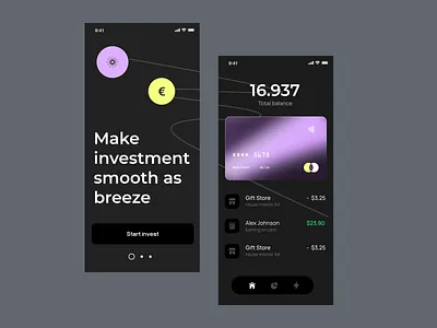 Invest App app balance card circle crypto dashboard dynamic fintech invest investment minimal mobile app responsive shape shapes studio third three web web3