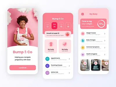 Pregnancy Tracker App: UI Concept advice app appointment baby classroom design doctors graphic design health tracker mobileappdesign new born pregnancy tracker uidesign uiux user interface