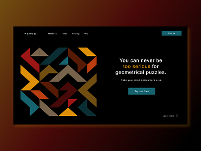 Landing page concept dark theme geometric landing page puzzle serious ux web design