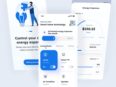 Smart Home Mobile App app clean device devices electronic energy energy usage iot mobile monitor monitoring remote saving smart smart home smarthome stats technology ui ux