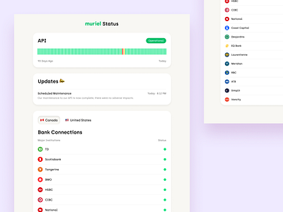 Product / App Status Page api app banking fintech minimal money round ui
