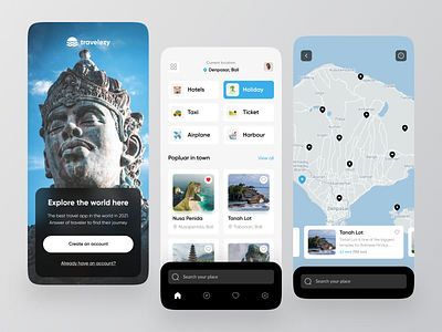 Travelezy - Mobile App Exploration adventure app booking flight flutter mobile mobile app mobile design mobile ui tourism travel travel app traveler traveling trip ui ui design ui travel ux vacation