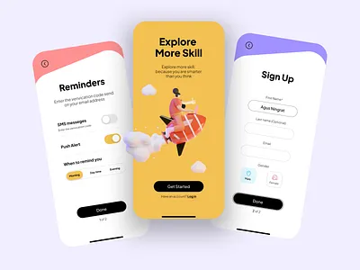 Onboarding Screen Exploration branding cute app design app design mobile fun app funny app home screen homescreen mobile app on boarding onboarding splashscreen ui web design