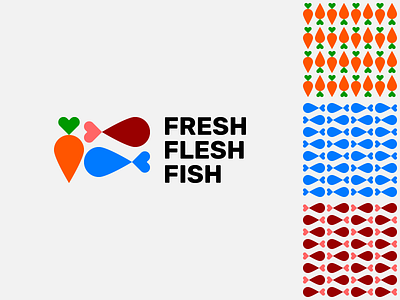 FRESH FLESH FISH brand delivery fish flesh fresh grocery heart identity idolize irakli dolidze location logo love mark meat pin seafood symbol vegetables visual