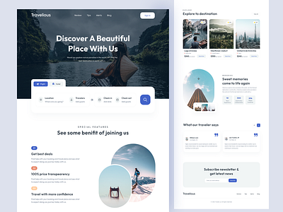 Travelious - Travel Landing Page adventure agency desgin flight app flight booking home page hotel app landing page psd template tour travel travel agency travel booking travel landing page trip typography ui design ux design vacation website