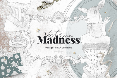 Victorian Madness animal animal art animalistic art clip art clothes designs corsets deer deer in corsets fine art collection flowers graphic design seamless patterns sketch victorian vintage