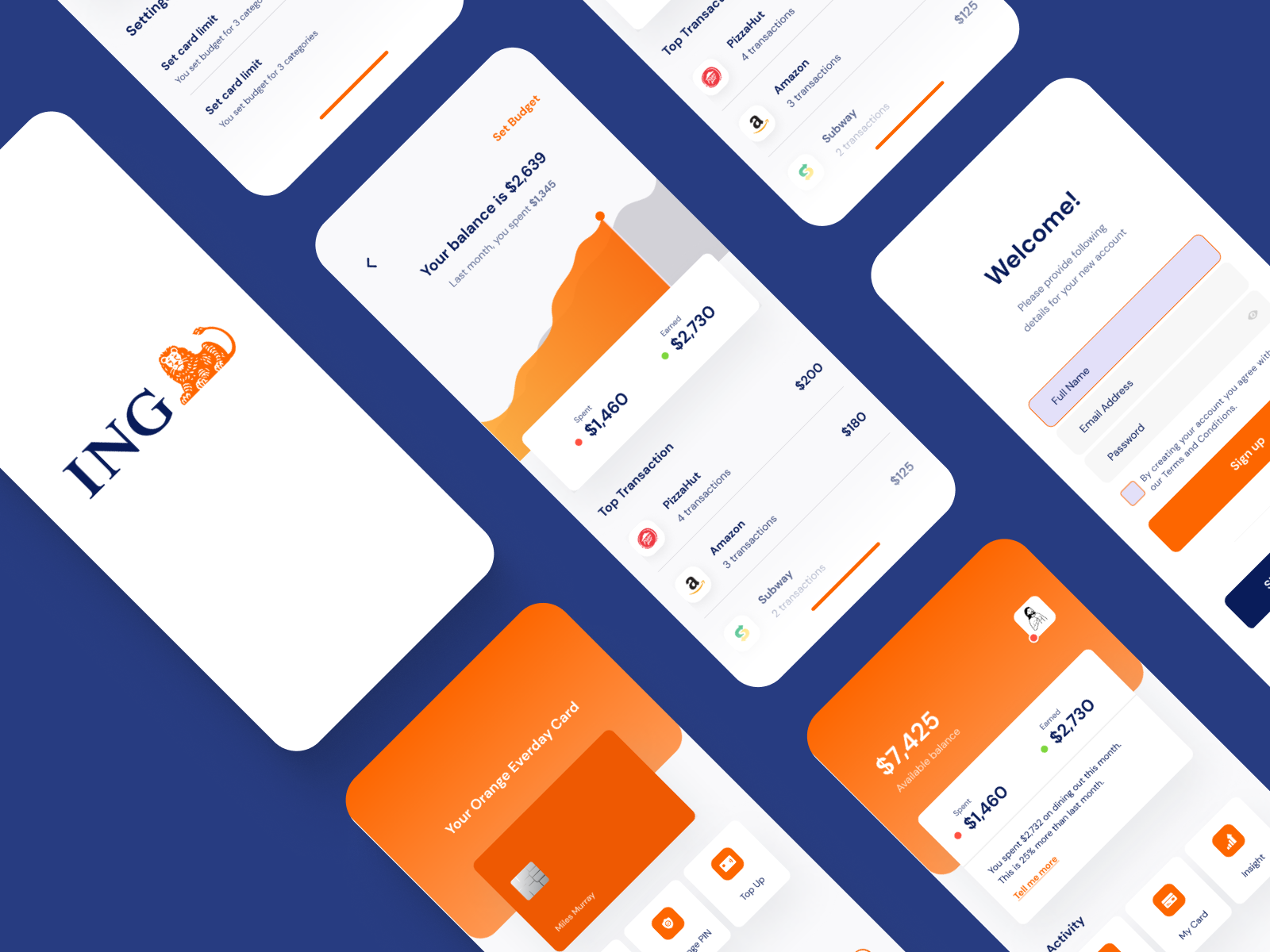 ING Banking App Redesign app bank blue branding clean design digital figma illustration ing logo orange ui ux