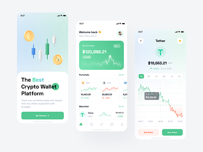 CrypWall - Crypto Mobile App bank chart clean crypto cryptocurrency finance app fintech gradient minimalist mobile stock transaction wallet