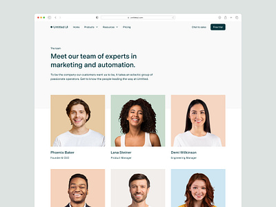 Team page — Untitled UI about us careers company design system figma headshots jobs minimal minimalism simple team team members team page ui kit web design webflow