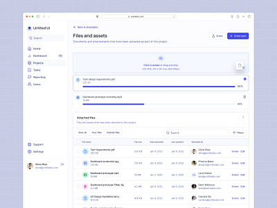 File and asset management — Untitled UI dashboard design system drag and drop figma file upload files filters minimal minimalism nav navigation side nav simple table tables ui kit upload