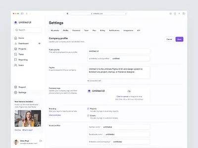 Company profile settings — Untitled UI company profile dashboard fields figma form form layout inputs minimal minimalism nav profile side bar sidebar sidenav simple tabs webflow