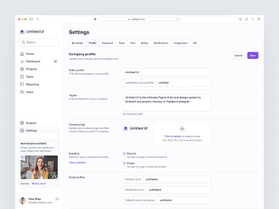 Company profile settings — Untitled UI company profile dashboard fields figma form form layout inputs minimal minimalism nav profile side bar sidebar sidenav simple tabs webflow