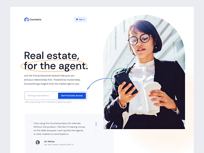 Courted — landing page animations agents animation blue clean converstion courted design landing landing page lp motion real estate tonik ui ux webdesign website