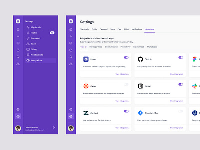 Integrations settings page — Untitled UI dashboard design system figma integrations minimal minimalism preferences settings side bar sidebar sidenav ui kit web app