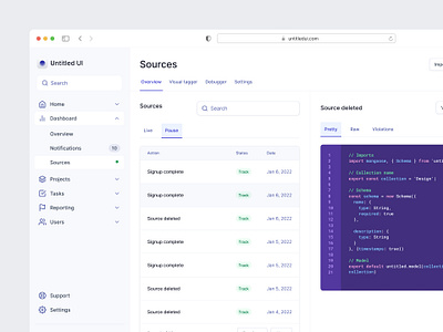 Dashboard sources — Untitled UI code snippet debugger design system figma markdown minimal minimalism navigation side bar side nav sidebar sidenav simple table tabs ui kit