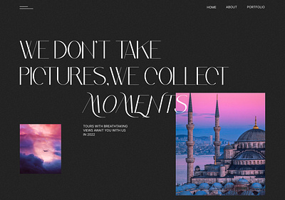 Photo tour | First screen design concept first screen landing page photo travel ui web design