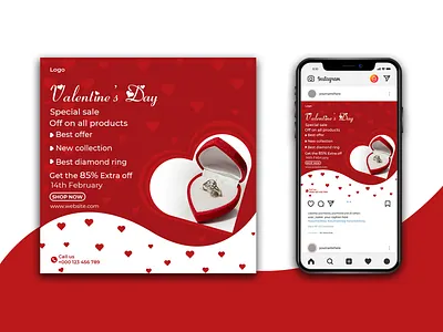 Valentine's Day social media post banner design template art background design banner background company corporate creative creative art creative design design graphic design illustration logo media template unique design valentien valentines day banner valentines day card valentines day flyer
