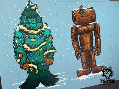 WIP - Annoyed Xmas Cryptos annoyed blizzard christmas tree cryptos illustration log logman snow winter wip xmas tree