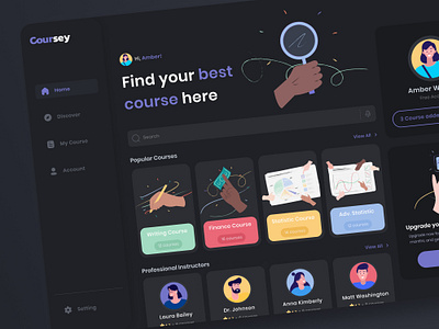 Online Course App Dashboard UI Design app design clean ui course dark ui dashboard illustration inspiration learning online course ui design ui inspiration