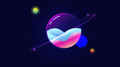 Glassy Planet with Moons 3d ai animation colorful glassy planet graphic design illustration illustrator logo planet ui