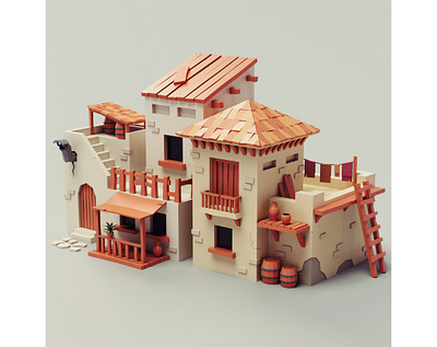 Lowpoly Mediterranean House mediterranean spanish stylized