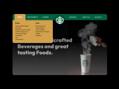 Starbucks Website Redesign Navigation app branding design icon illustration logo redesign redesign website typography ui ux vector website design
