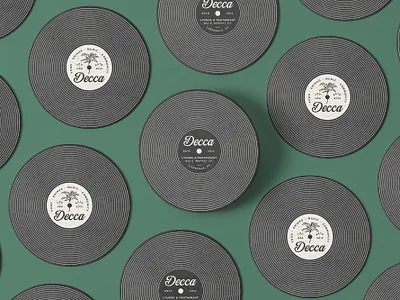 Decca Restaurant Coasters branding coaster collateral design designer graphic graphic design illustration louisville record restaurant retro vinyl