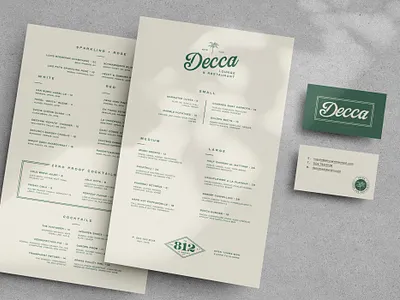 Decca Menus branding business card collateral design designer graphic graphic design identity illustration logo louisville menu restaurant retro stationary typography