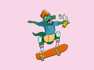 See Ya Later alligator character gator illustration illustrations skateboard skateboarder skater