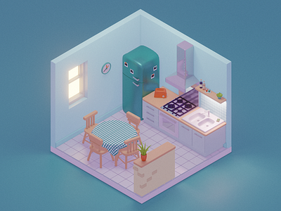 Pocket Rooms - Kitchen 3D Illustration 3d 3d blender 3d illustration blender colorful cute green illustration isometric square